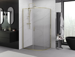 Mexen Exo-S cabine de douche semi-circulaire coulissante 100 x 90 cm, transparente, dorée - 8131-100-090-50-00