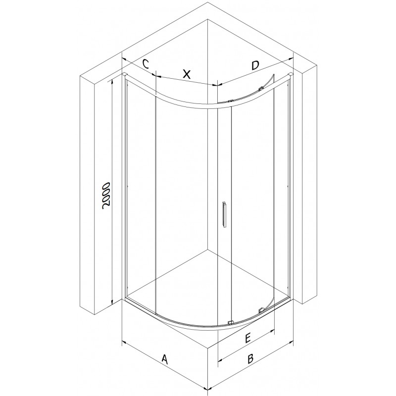 Mexen Exo cabine de douche quart de rond asymétrique coulissante 120 x 90 cm, transparent, or - 8131-120-090-50-00