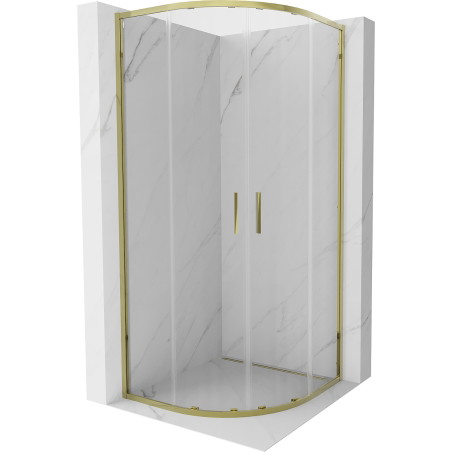 Mexen Exo-S Duo cabine de douche semi-circulaire coulissante 80 x 80 cm, transparent, dorée - 8132-080-080-50-00