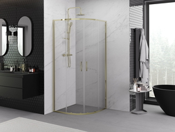 Mexen Exo cabine de douche demi-circulaire coulissante 80 x 80 cm, transparent, or - 8132-080-080-50-00