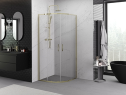 Mexen Exo-S Duo cabine de douche semi-circulaire coulissante 80 x 80 cm, transparent, dorée - 8132-080-080-50-00