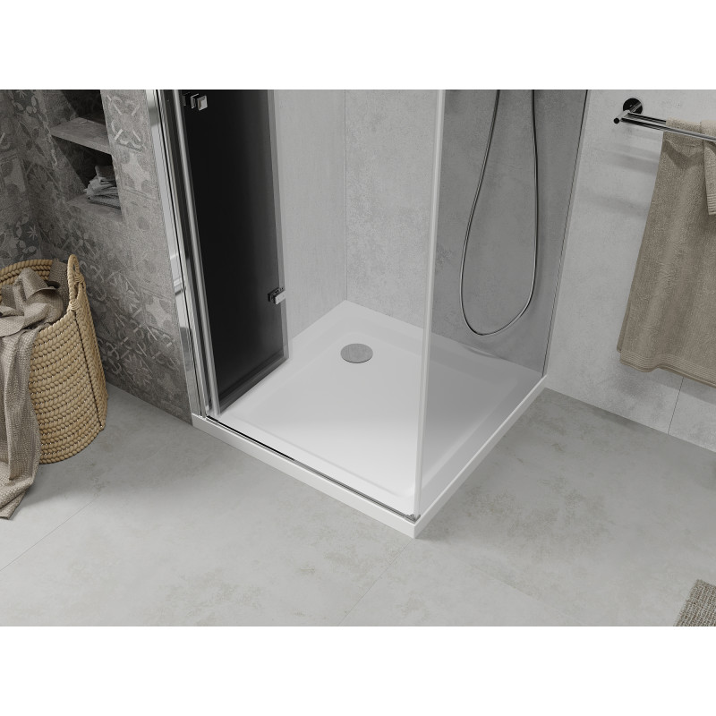 Mexen Lima cabine de douche pliante 80 x 80 cm, graphite, chrome + bac Flat, blanc - 856-080-080-01-40-4010