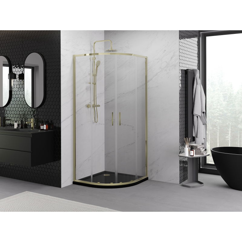 Mexen Exo cabine de douche demi-ronde coulissante 90 x 90 cm, transparente, or - 8132-090-090-50-00