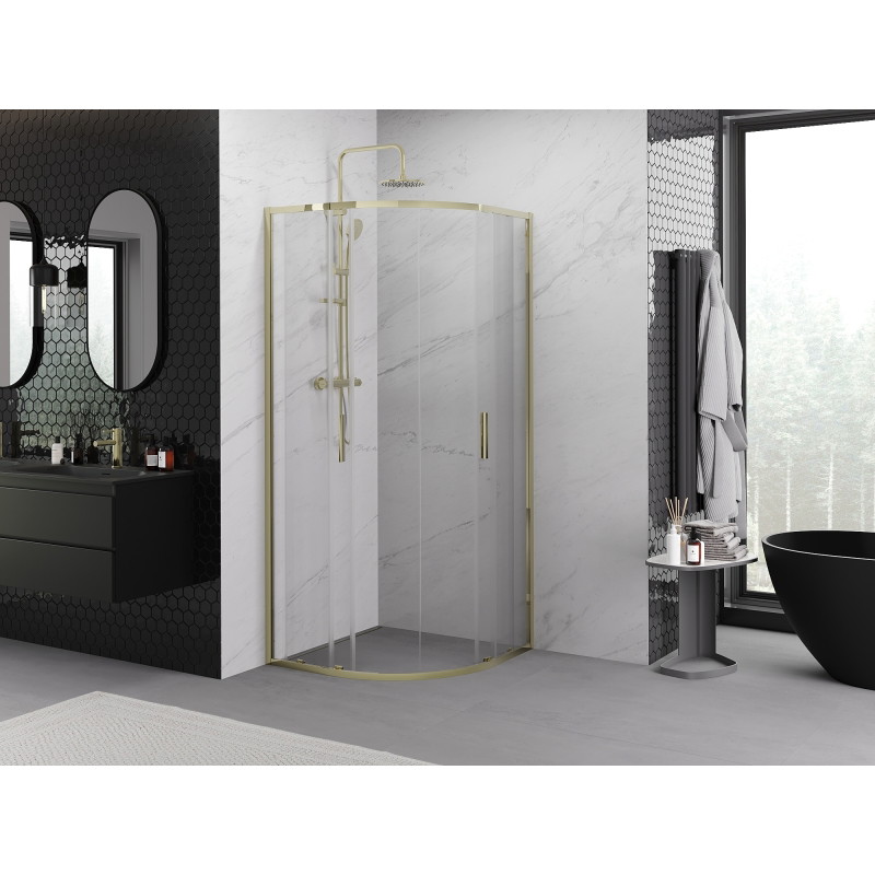 Mexen Exo-S Duo cabine de douche demi-ronde coulissante 90 x 90 cm, transparente, dorée - 8132-090-090-50-00