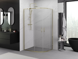 Mexen Exo-S Duo cabine de douche semi-circulaire coulissante 120 x 90 cm, transparent, dorée - 8132-120-090-50-00