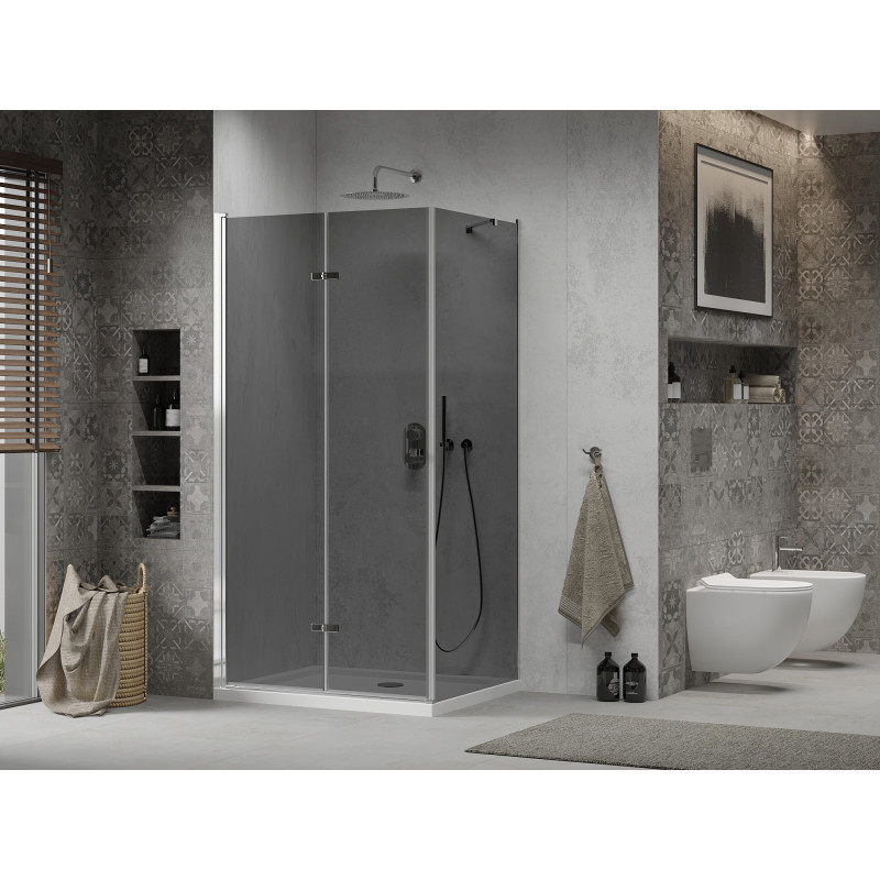 Mexen Lima cabine de douche pliante 80 x 100 cm, graphite, chrome + receveur Flat, blanc - 856-080-100-01-40-4010