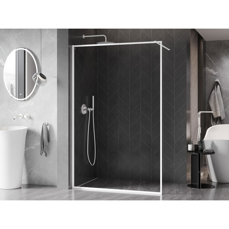 Mexen Kioto-F paroi de douche Walk-in avec cadre 135 x 202 cm, transparent 8 mm, blanc - 800-135-104-20-00