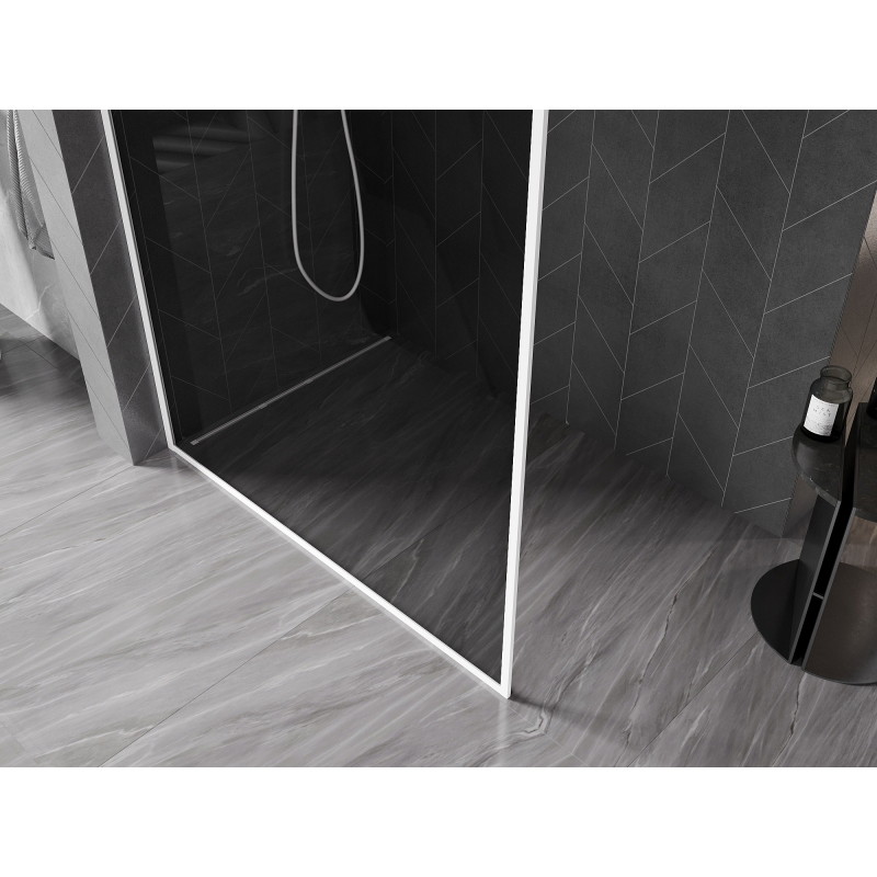 Mexen Kioto-F paroi de douche Walk-in avec cadre 140 x 202 cm, graphite 8 mm, blanc - 800-140-104-20-40