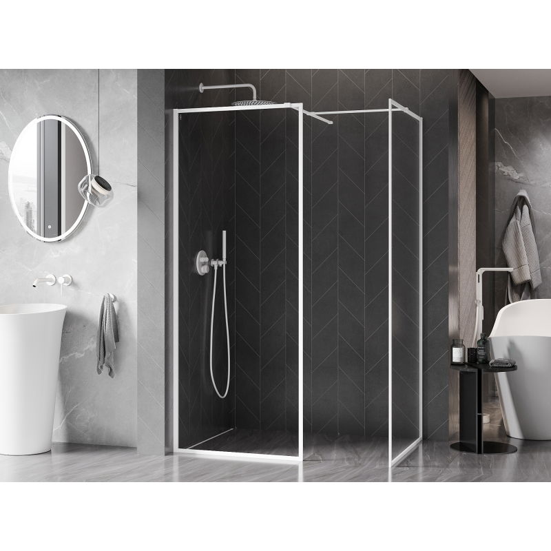 Mexen Kioto-F paroi de douche Walk-in avec cadre 80 x 70 cm, transparent 8 mm, blanc - 800-080-202-04-20-070