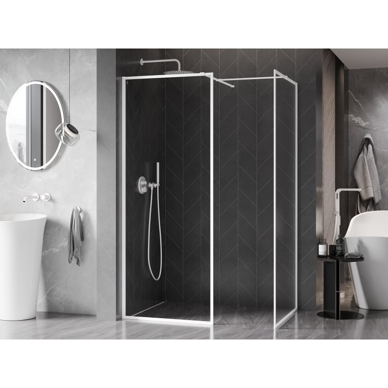 Mexen Kioto-F paroi de douche Walk-in avec cadre 90 x 80 cm, transparent 8 mm, blanc - 800-090-202-04-20-080