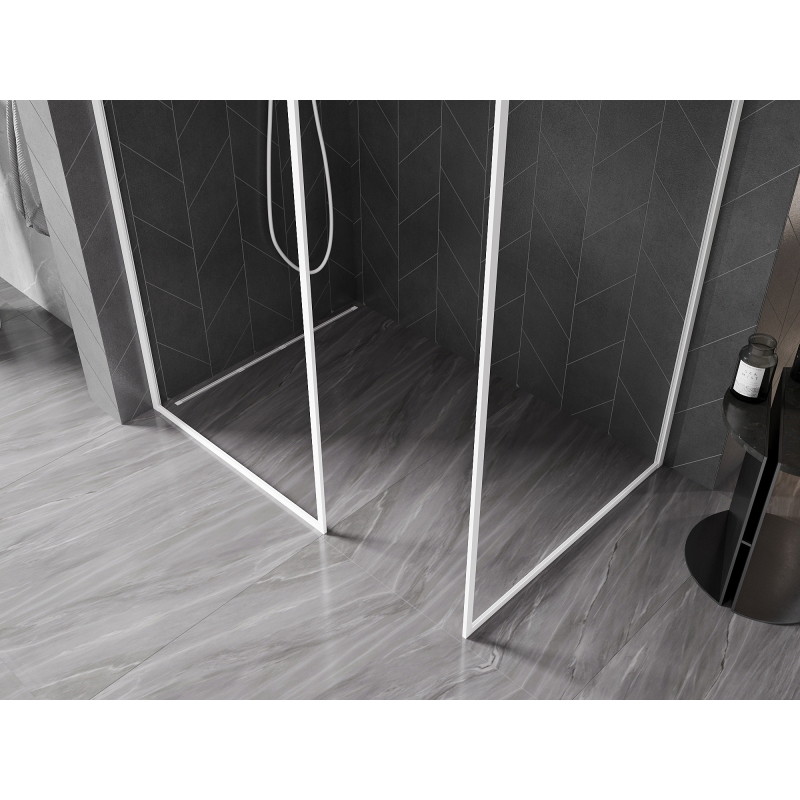 Mexen Kioto-F paroi de douche Walk-in avec cadre 130 x 90 cm, transparent 8 mm, blanc - 800-130-202-04-20-090