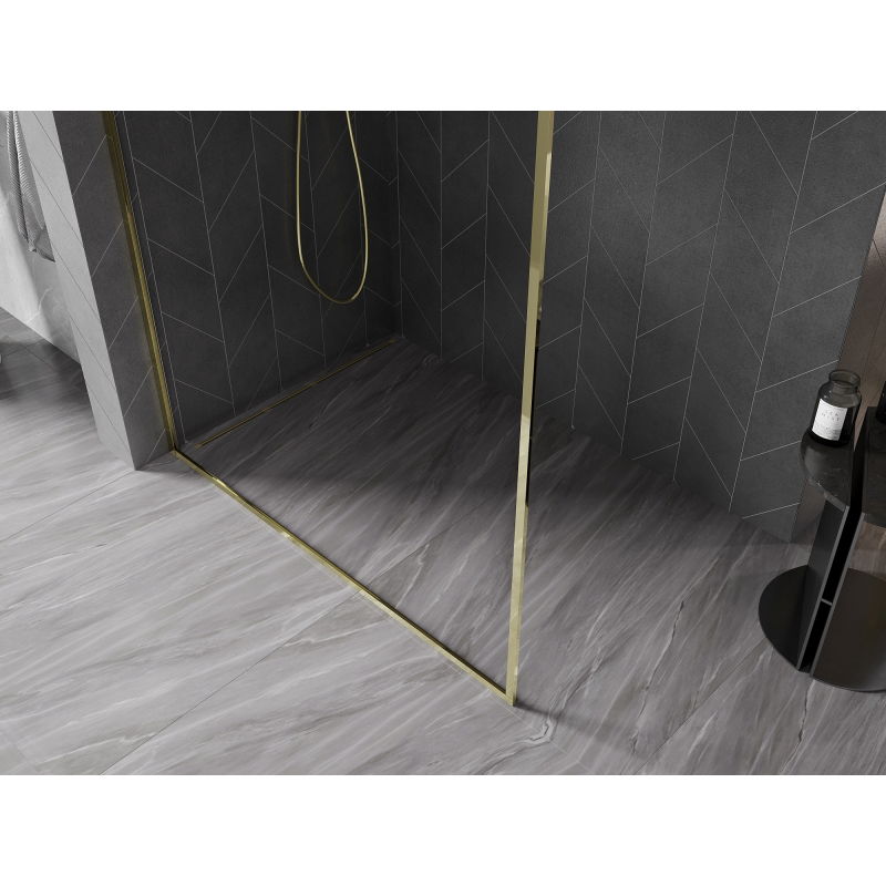 Mexen Kioto-F paroi de douche Walk-in avec cadre 125 x 202 cm, transparent 8 mm, doré - 800-125-104-50-00