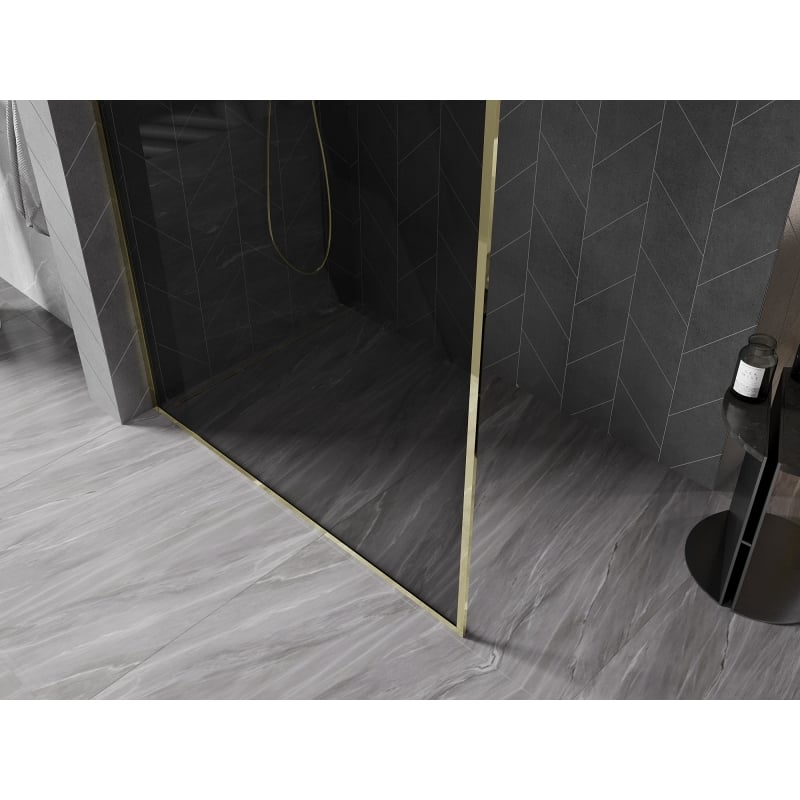 Mexen Kioto-F paroi de douche Walk-in avec cadre 80 x 202 cm, graphite 8 mm, or - 800-080-104-50-40