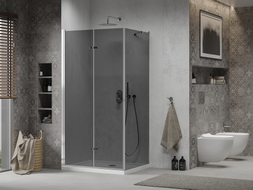 Mexen Lima cabine de douche pliante 90 x 70 cm, graphite, chrome + receveur Flat, blanc - 856-090-070-01-40-4010