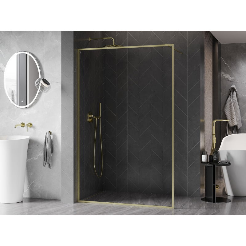 Mexen Kioto-F paroi de douche Walk-in avec cadre 160 x 202 cm, transparent 8 mm, or brossé - 800-160-104-55-00