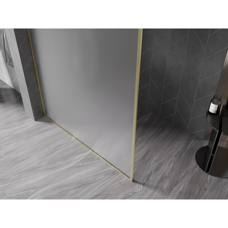Mexen Kioto-F paroi de douche Walk-in avec cadre 130 x 202 cm, givre 8 mm, or brossé - 800-130-104-55-30