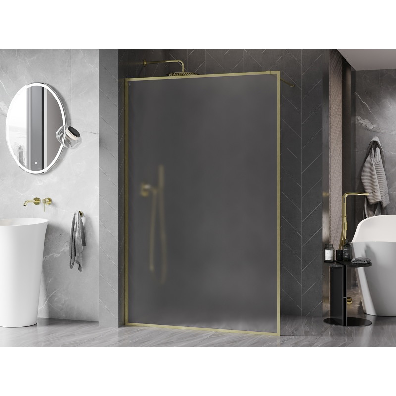 Mexen Kioto-F Paroi de douche Walk-in avec cadre 140 x 202 cm, givre 8 mm, or brossé - 800-140-104-55-30