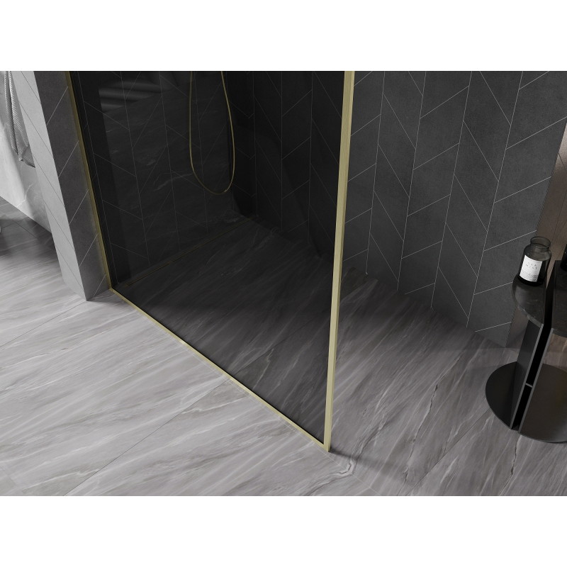 Mexen Kioto-F paroi de douche Walk-in avec cadre 130 x 202 cm, graphite 8 mm, or brossé - 800-130-104-55-40