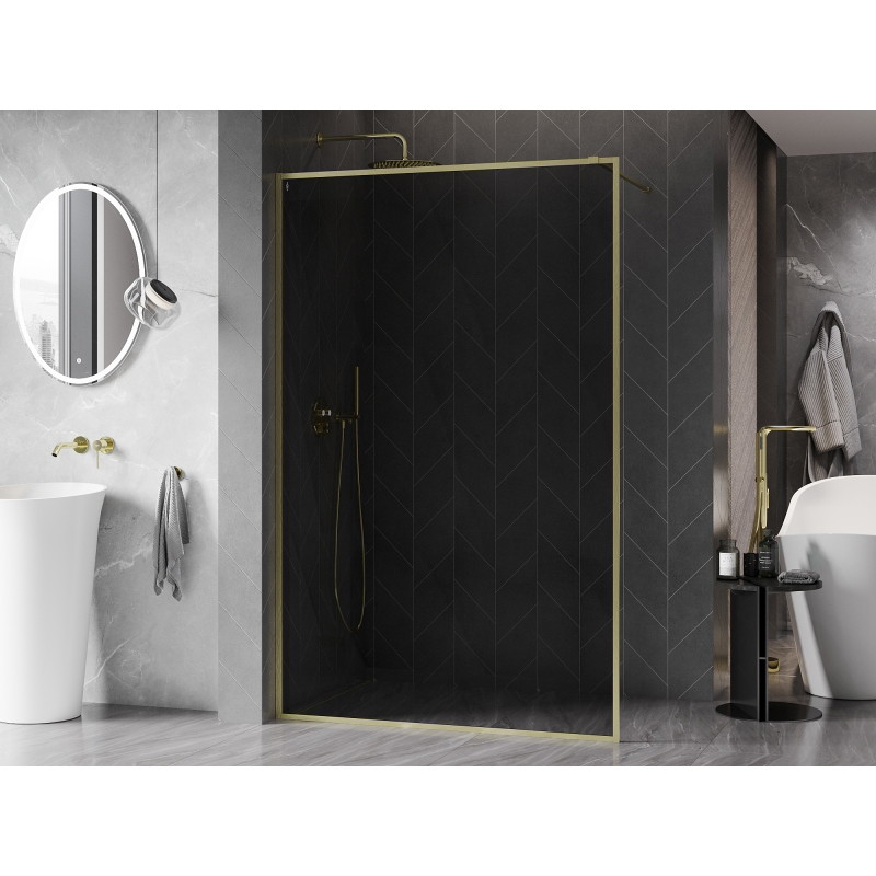 Mexen Kioto-F paroi de douche Walk-in avec cadre 130 x 202 cm, graphite 8 mm, or brossé - 800-130-104-55-40