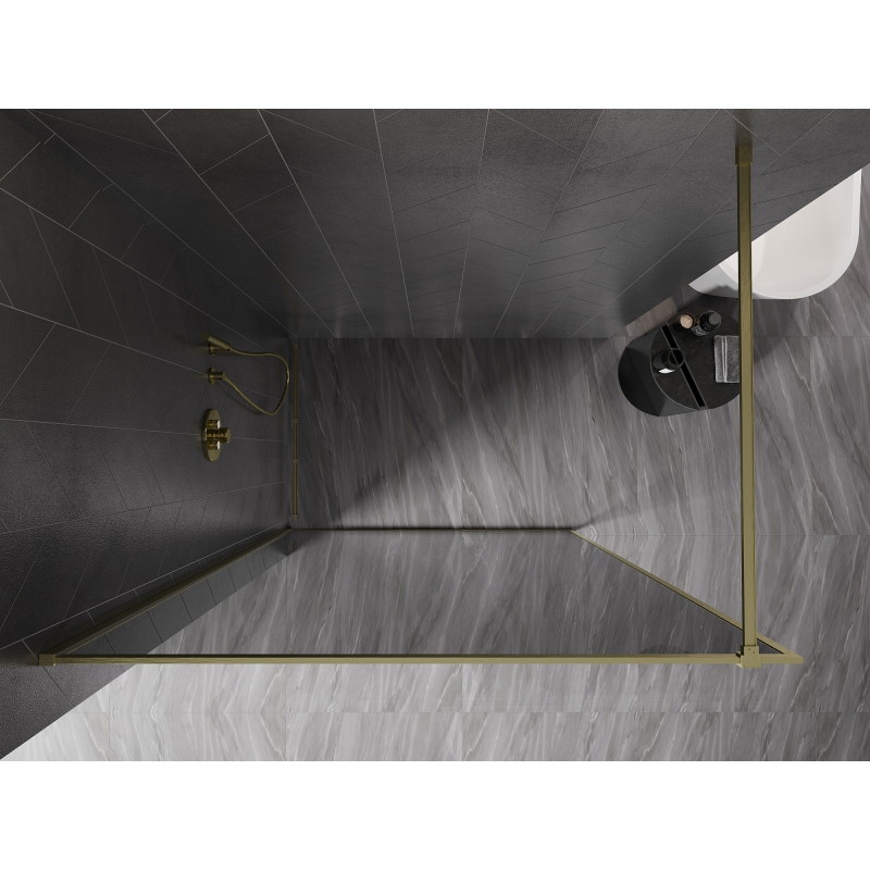 Mexen Kioto-F paroi de douche Walk-in avec cadre 130 x 202 cm, graphite 8 mm, or brossé - 800-130-104-55-40