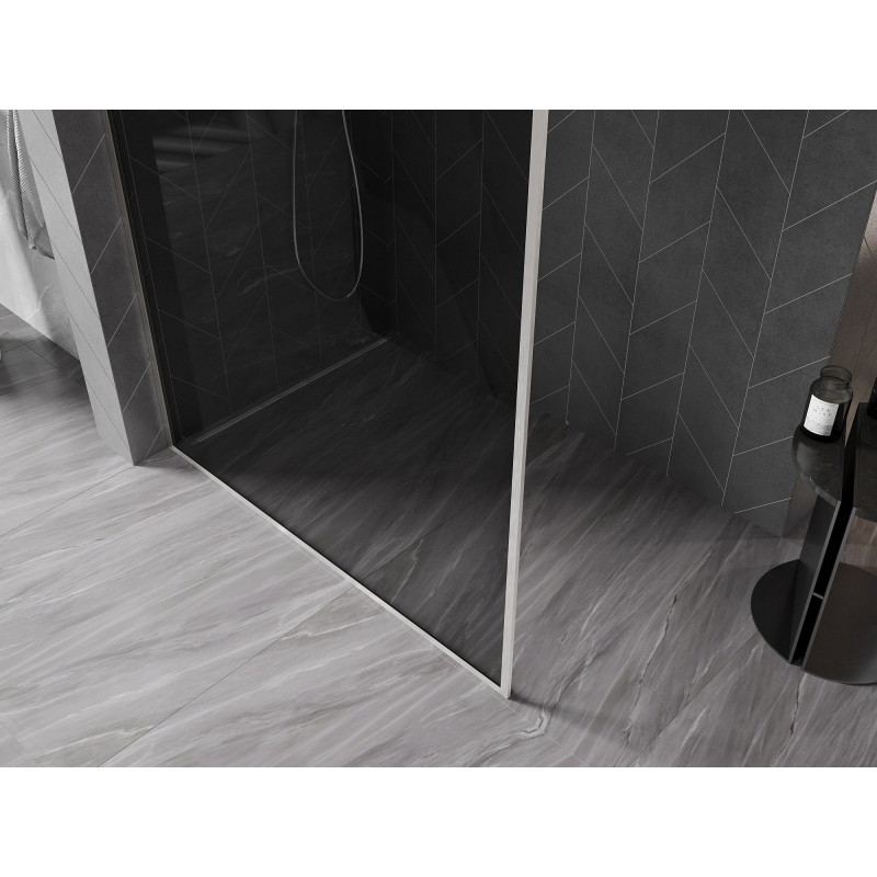 Mexen Kioto-F paroi de douche Walk-in avec cadre 140 x 202 cm, graphite 8 mm, nickel brossé - 800-140-104-97-40