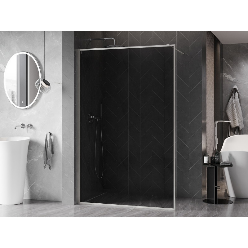 Mexen Kioto-F paroi de douche Walk-in avec cadre 140 x 202 cm, graphite 8 mm, nickel brossé - 800-140-104-97-40