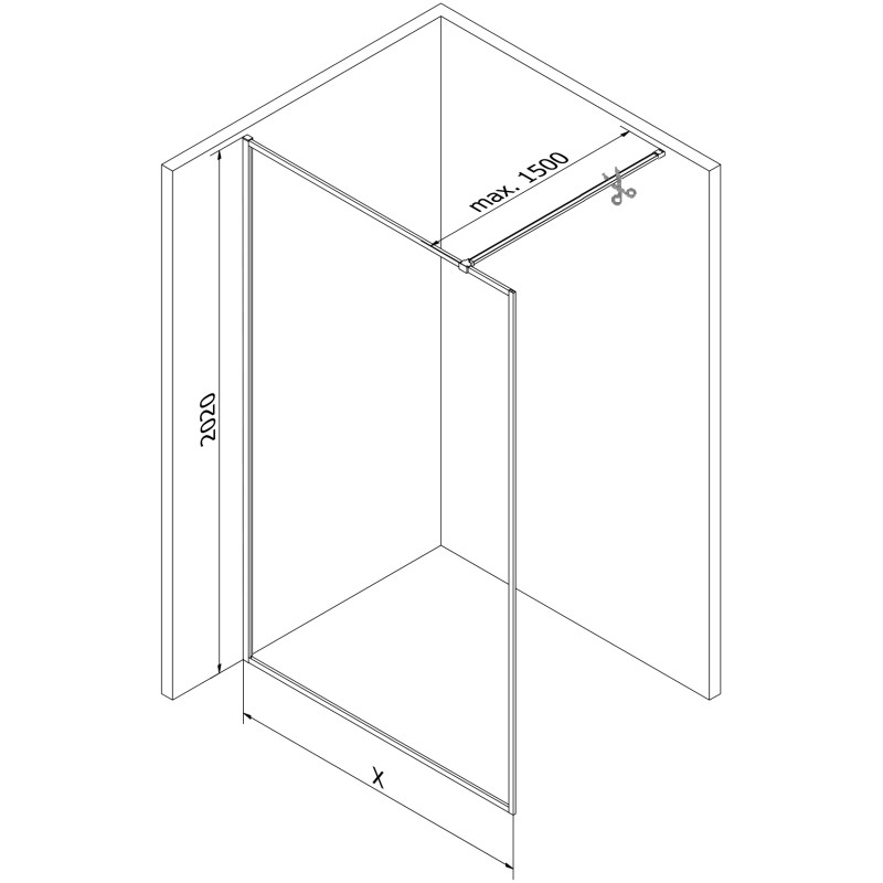 Mexen Kioto-F paroi de douche Walk-in avec cadre 140 x 202 cm, graphite 8 mm, nickel brossé - 800-140-104-97-40