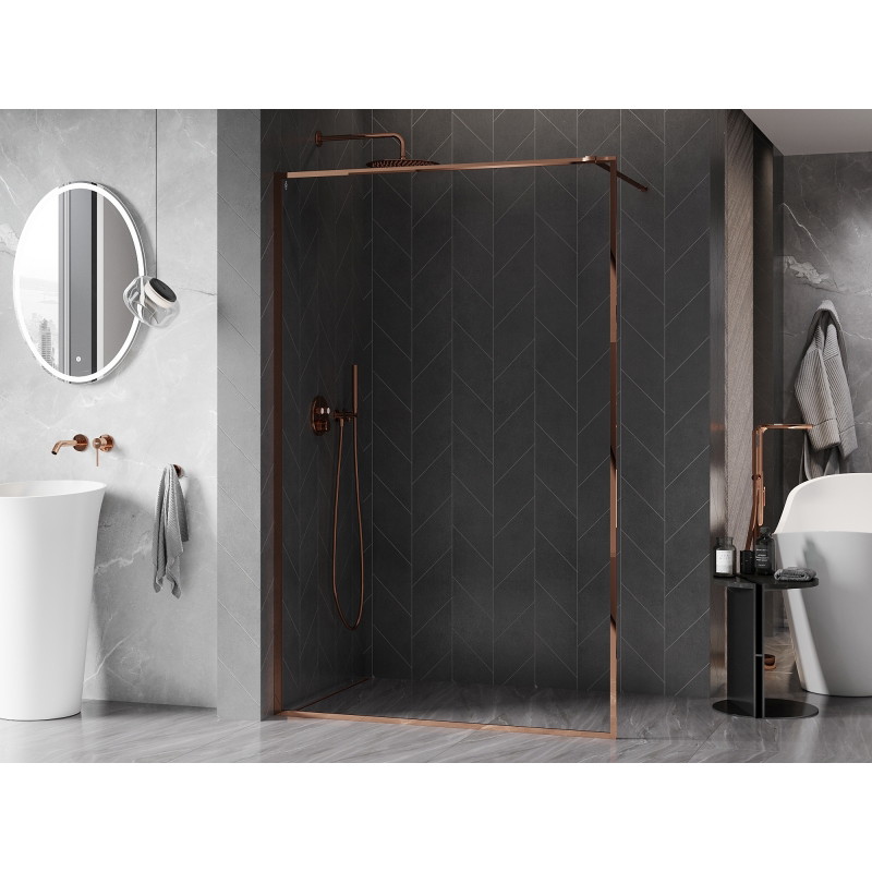 Mexen Kioto-F paroi de douche Walk-in avec cadre 170 x 202 cm, transparent 8 mm, or rose - 800-170-104-60-00
