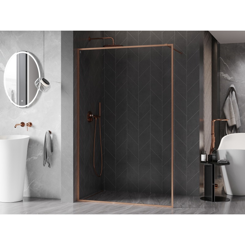 Mexen Kioto-F paroi de douche Walk-in avec cadre 55 x 202 cm, transparent 8 mm, cuivre brossé - 800-055-104-65-00