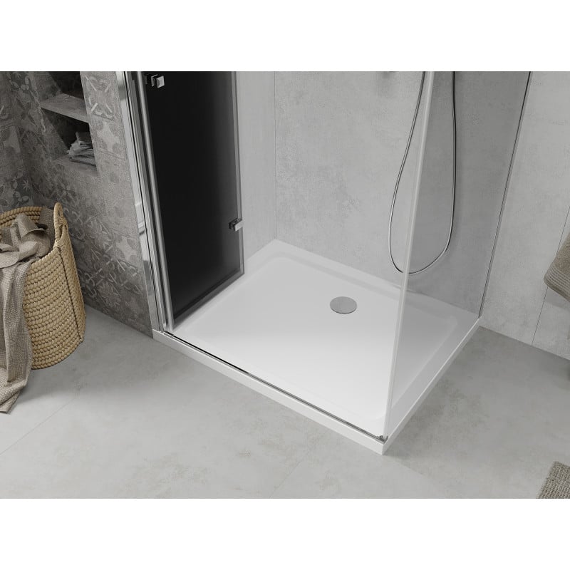 Mexen Lima cabine de douche pliante 90 x 100 cm, graphite, chrome + receveur Flat, blanc - 856-090-100-01-40-4010