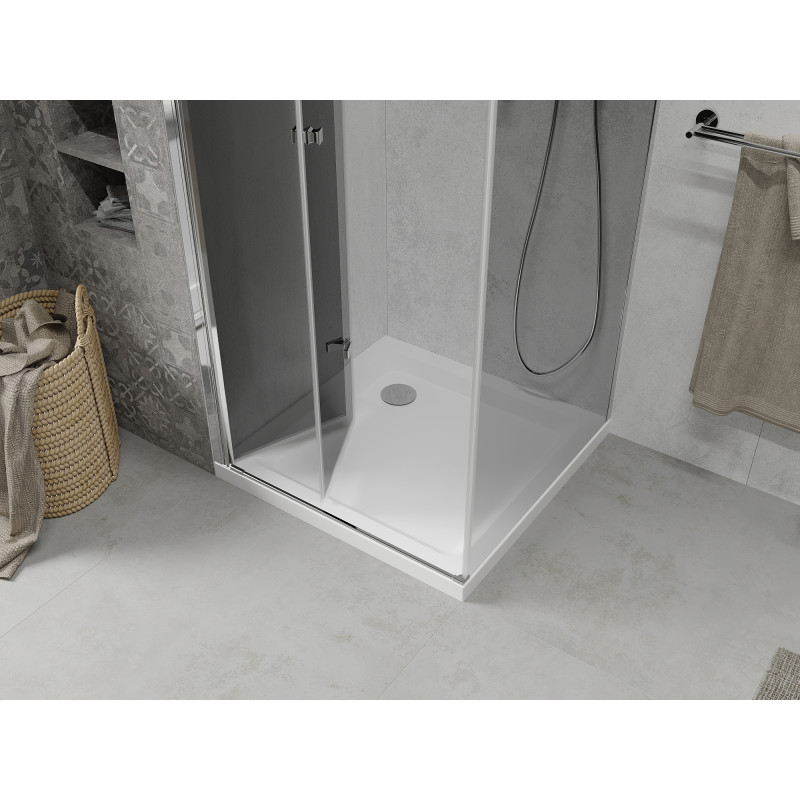 Mexen Lima cabine de douche pliante 90 x 90 cm, graphite, chrome + receveur Flat, blanc - 856-090-090-01-40-4010