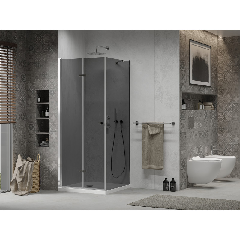 Mexen Lima cabine de douche pliante 90 x 90 cm, graphite, chrome + receveur Flat, blanc - 856-090-090-01-40-4010