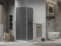 Mexen Lima cabine de douche pliante 90 x 90 cm, graphite, chrome + receveur Flat, blanc - 856-090-090-01-40-4010
