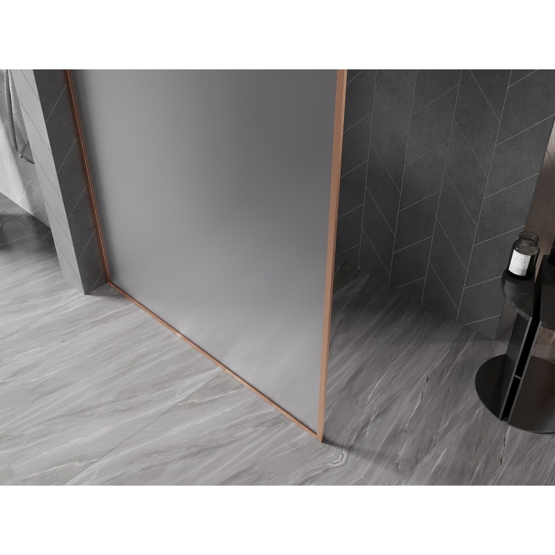 Mexen Kioto-F paroi de douche Walk-in avec cadre 140 x 202 cm, givre 8 mm, cuivre brossé - 800-140-104-65-30