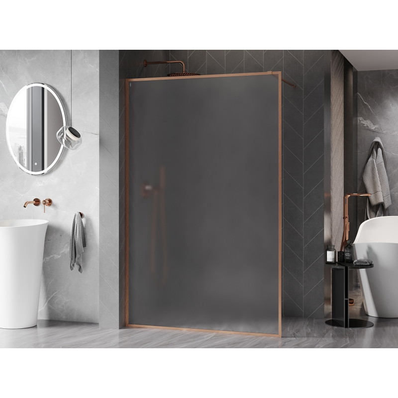 Mexen Kioto-F paroi de douche Walk-in avec cadre 140 x 202 cm, givre 8 mm, cuivre brossé - 800-140-104-65-30