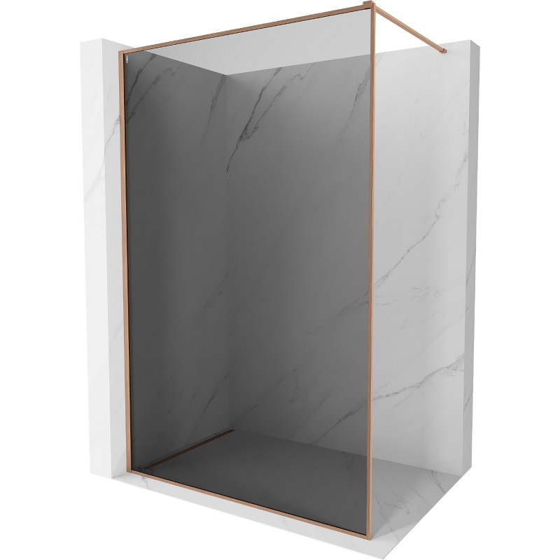 Mexen Kioto-F paroi de douche Walk-in avec cadre 140 x 202 cm, graphite 8 mm, cuivre brossé - 800-140-104-65-40
