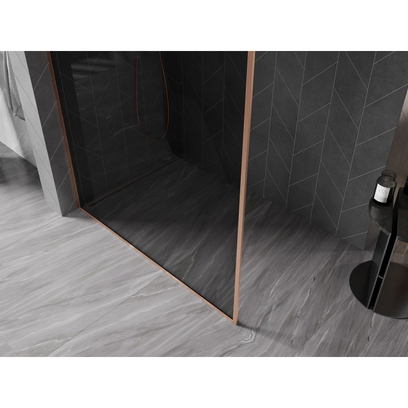 Mexen Kioto-F paroi de douche Walk-in avec cadre 140 x 202 cm, graphite 8 mm, cuivre brossé - 800-140-104-65-40