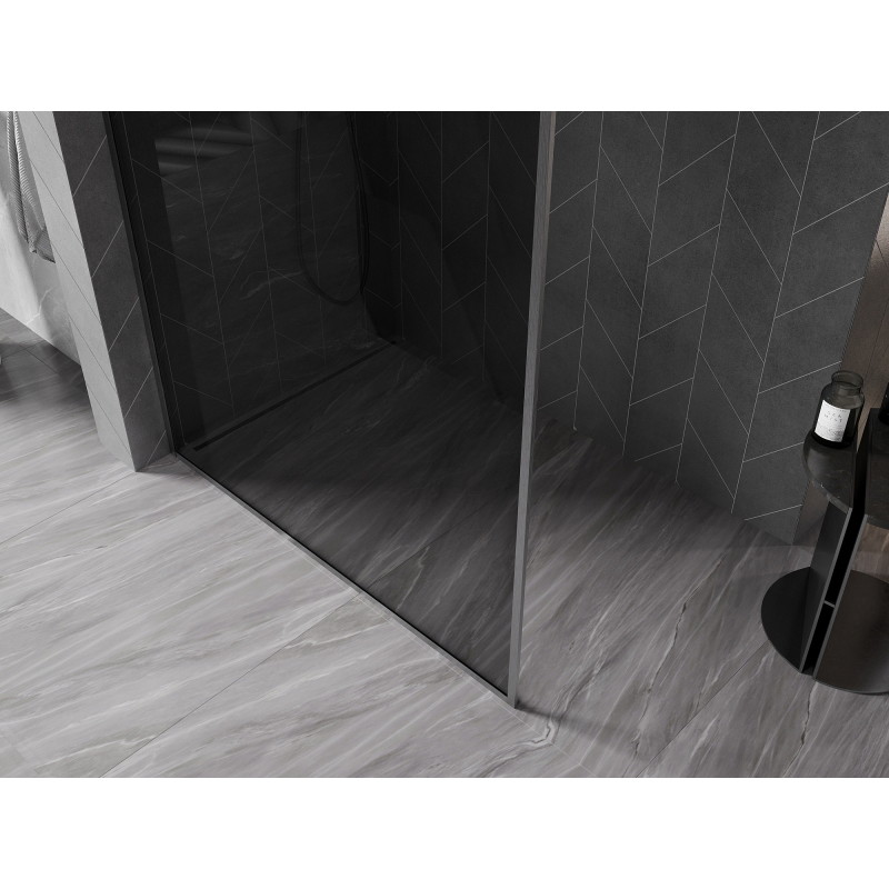 Mexen Kioto-F paroi de douche Walk-in avec cadre 140 x 202 cm, graphite 8 mm, gris canon brossé - 800-140-104-66-40