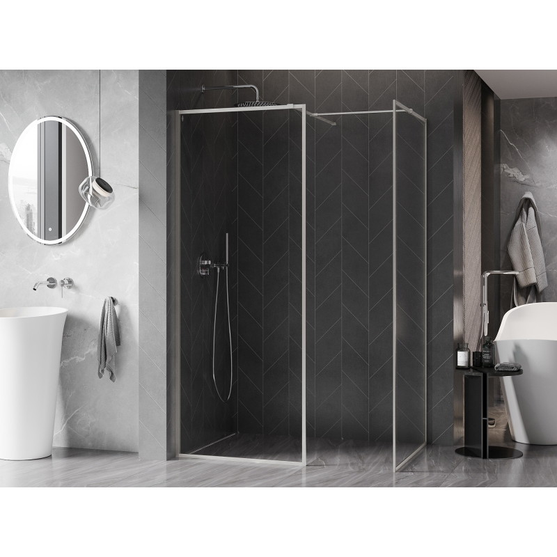 Mexen Kioto-F paroi de douche Walk-in avec cadre 125 x 70 cm, transparent 8 mm, nickel brossé - 800-125-202-04-97-070