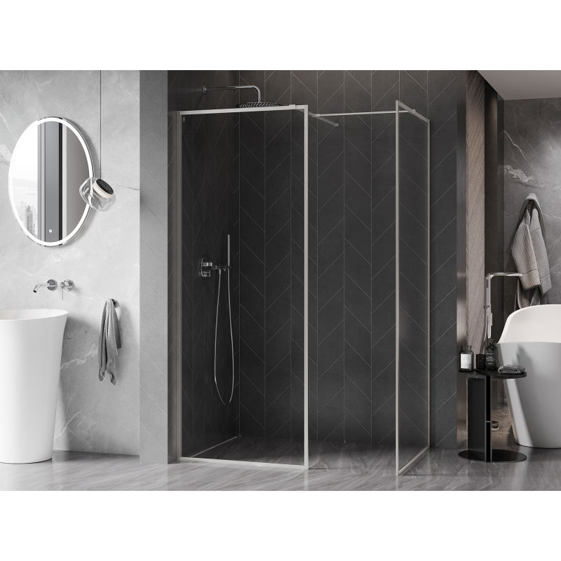 Mexen Kioto-F paroi de douche Walk-in avec cadre 140 x 70 cm, transparent 8 mm, nickel brossé - 800-140-202-04-97-070