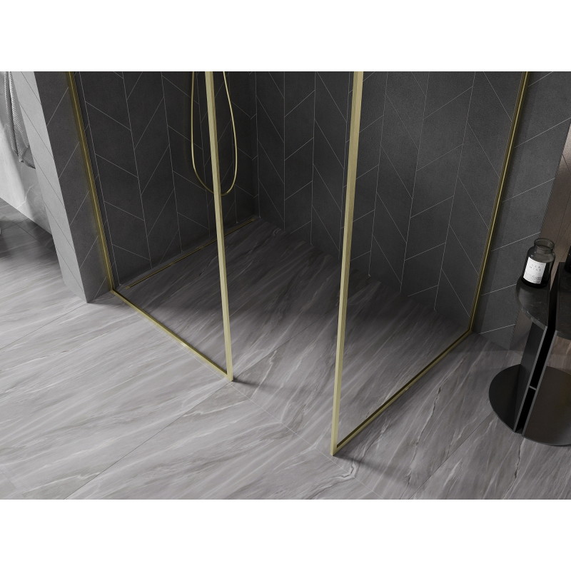 Mexen Kioto-F Paroi de douche Walk-in avec cadre 155 x 90 cm, transparent 8 mm, or brossé - 800-155-202-04-55-090