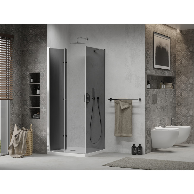 Mexen Lima cabine de douche pliante 100 x 100 cm, graphite, chrome + receveur Flat, blanc - 856-100-100-01-40-4010