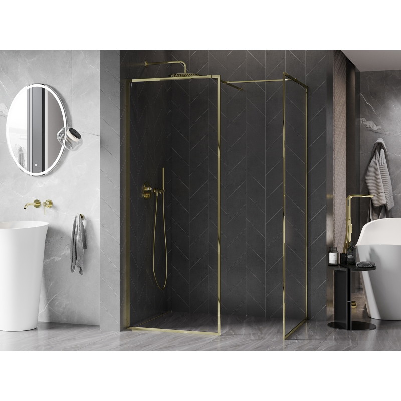 Mexen Kioto-F paroi de douche Walk-in avec cadre 120 x 75 cm, transparent 8 mm, or - 800-120-202-04-50-075