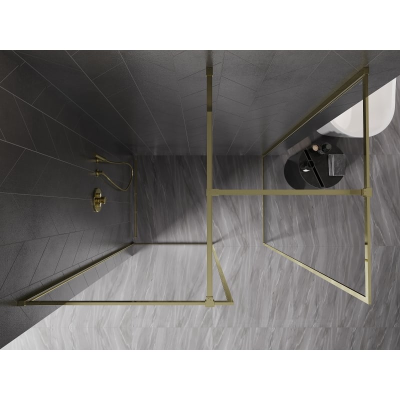 Mexen Kioto-F paroi de douche Walk-in avec cadre 120 x 75 cm, transparent 8 mm, or - 800-120-202-04-50-075