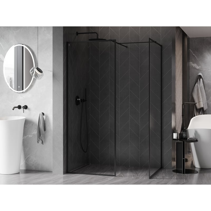 Mexen Kioto-F paroi de douche Walk-in avec cadre 100 x 70 cm, transparent 8 mm, noir - 800-100-202-04-70-070