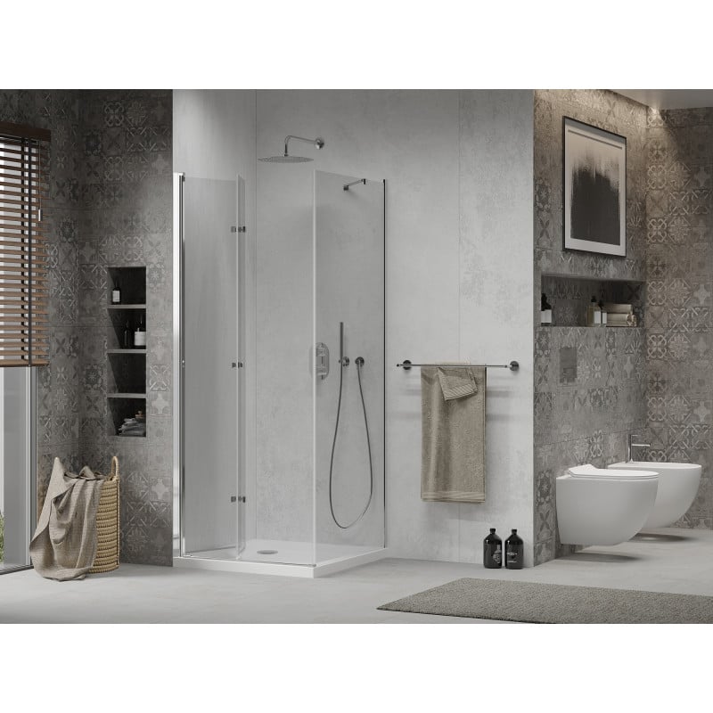 Mexen Lima cabine de douche pliante 100 x 100 cm, transparent, chrome + receveur Flat - 856-100-100-01-00-4010