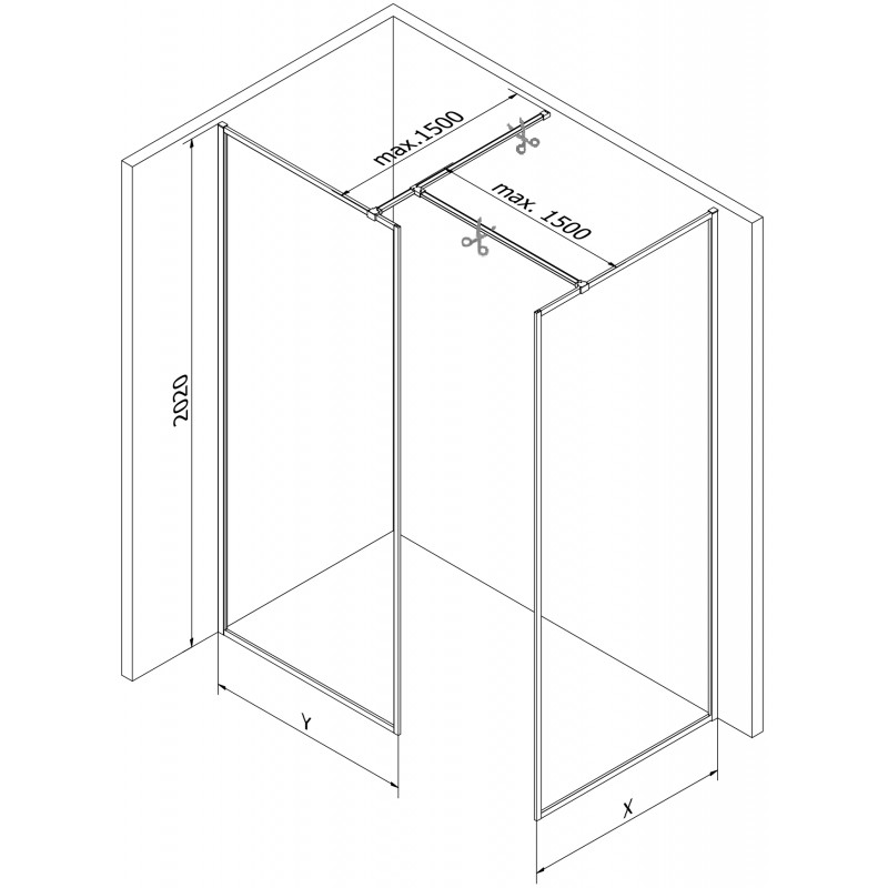 Mexen Kioto-F paroi de douche Walk-in avec cadre 140 x 110 cm, transparent 8 mm, chrome - 800-140-202-04-00-110