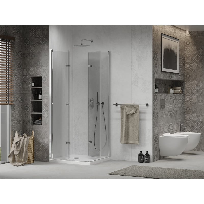 Mexen Lima Duo cabine de douche pliante 80 x 80 cm, transparent, chrome + receveur plat - 856-080-080-01-02-4010