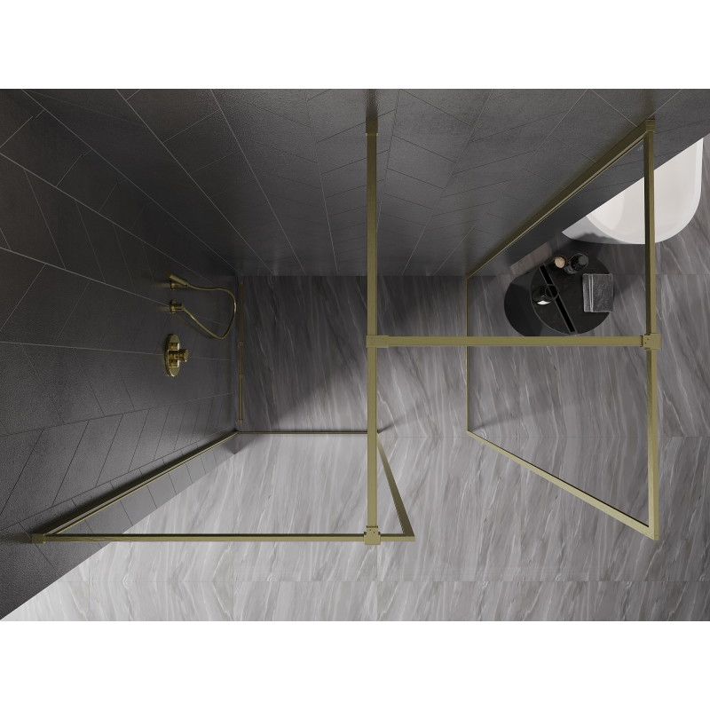 Mexen Kioto-F Paroi de douche Walk-in avec cadre 130 x 115 cm, transparent 8 mm, or brossé - 800-130-202-04-55-115