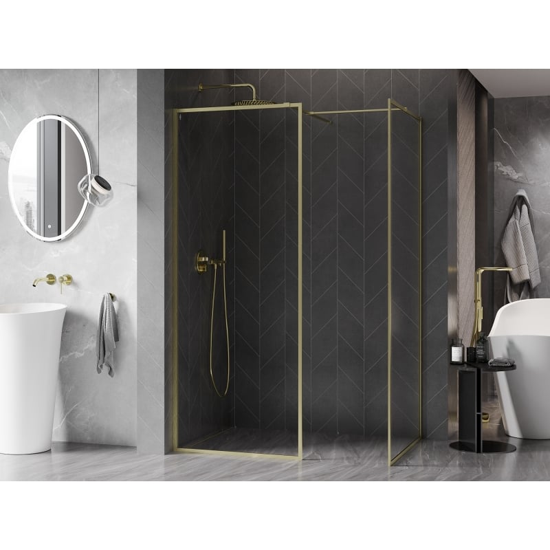 Mexen Kioto-F Paroi de douche Walk-in avec cadre 130 x 115 cm, transparent 8 mm, or brossé - 800-130-202-04-55-115